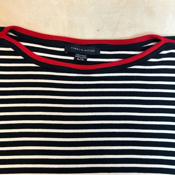 Tommy Hilfiger | 100% Cotton Boat Neck Striped Blue & White Shirt Size XL - Picture 7 of 11